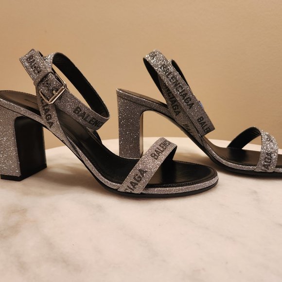 Balenciaga Leather Printed Glitter Sandals - Picture 3 of 5